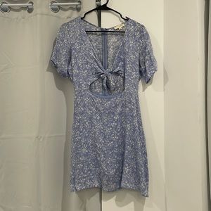 pacsun baby blue floral cutout dress with tie